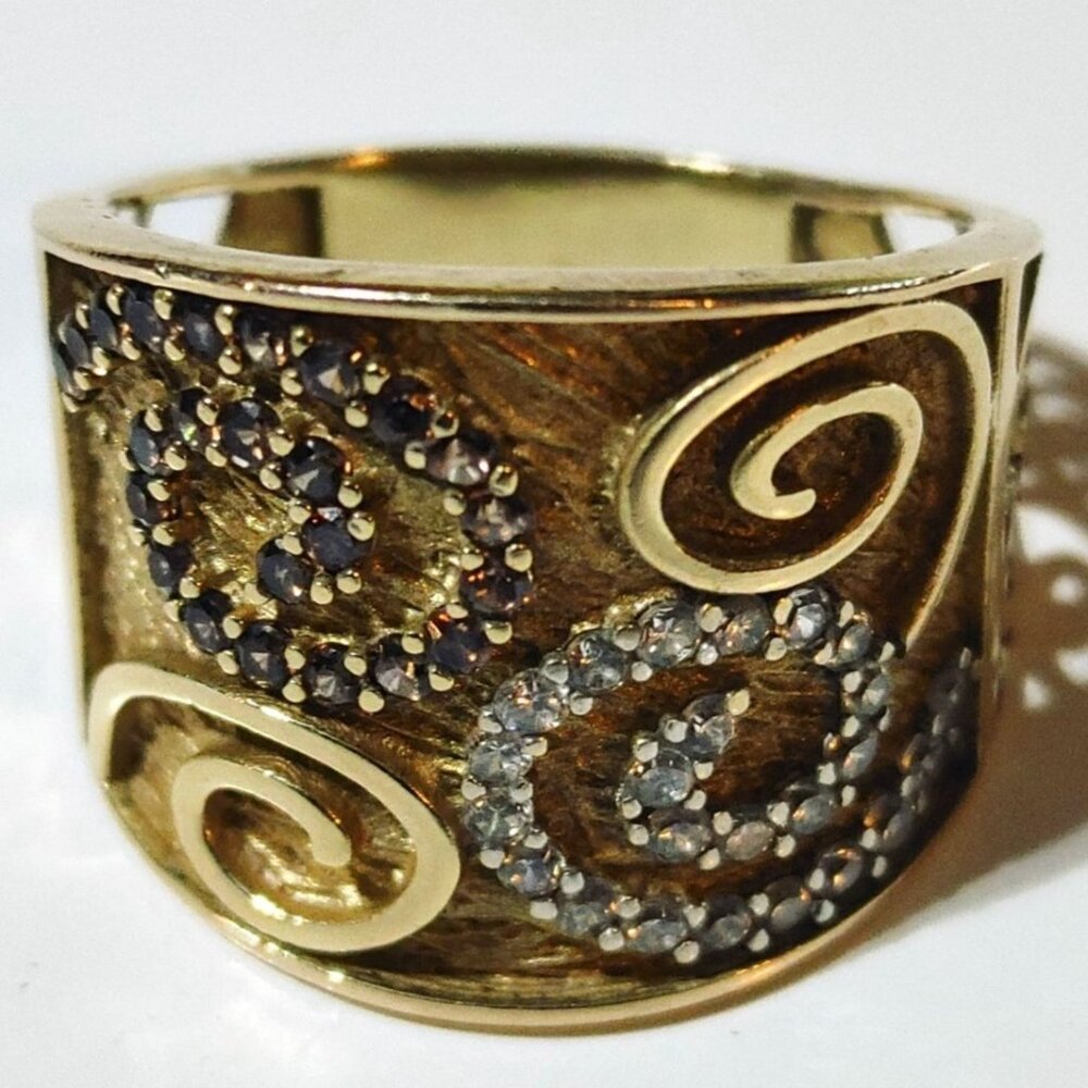 Filigree Swirl Ring OT 925 Design White Brown CZ Stones Size 10 Made In Turkey